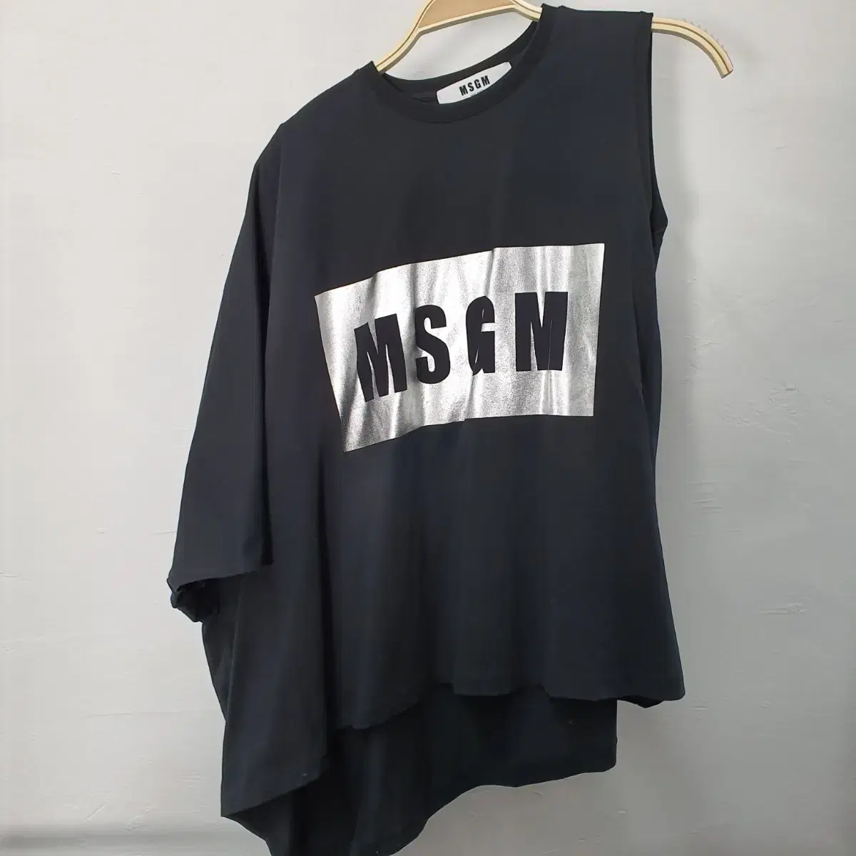 MSGM 언발란스 나시 반팔 티셔츠 블랙